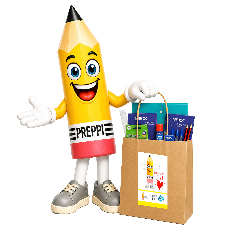 Preppi presenting a Bag of Love filled with stationery